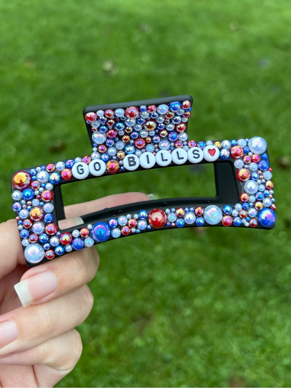Handmade Embellished 'GO BILLS' Hair Clip